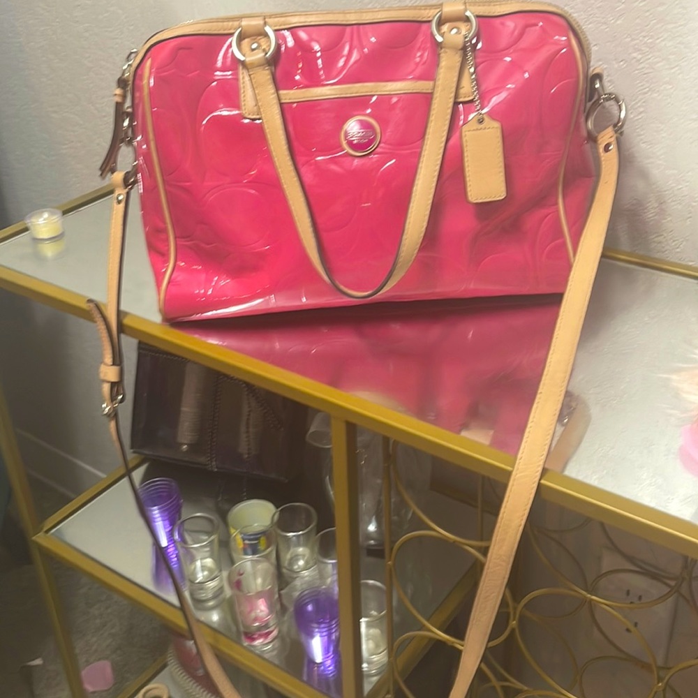Pink coach patten leather purse